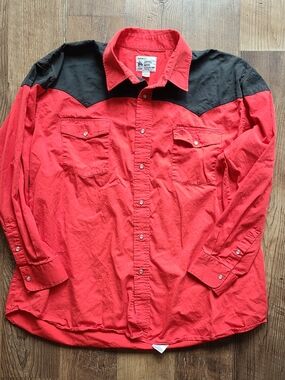 Vintage Johnny West by MWG red and pearl snap Western shirt 2XL Red & Black